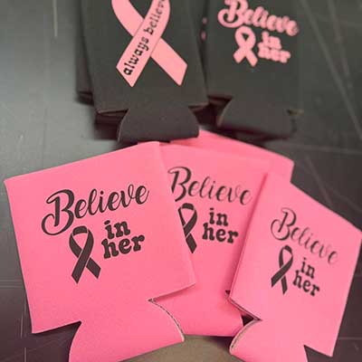 Custom printed decals on can Koozies